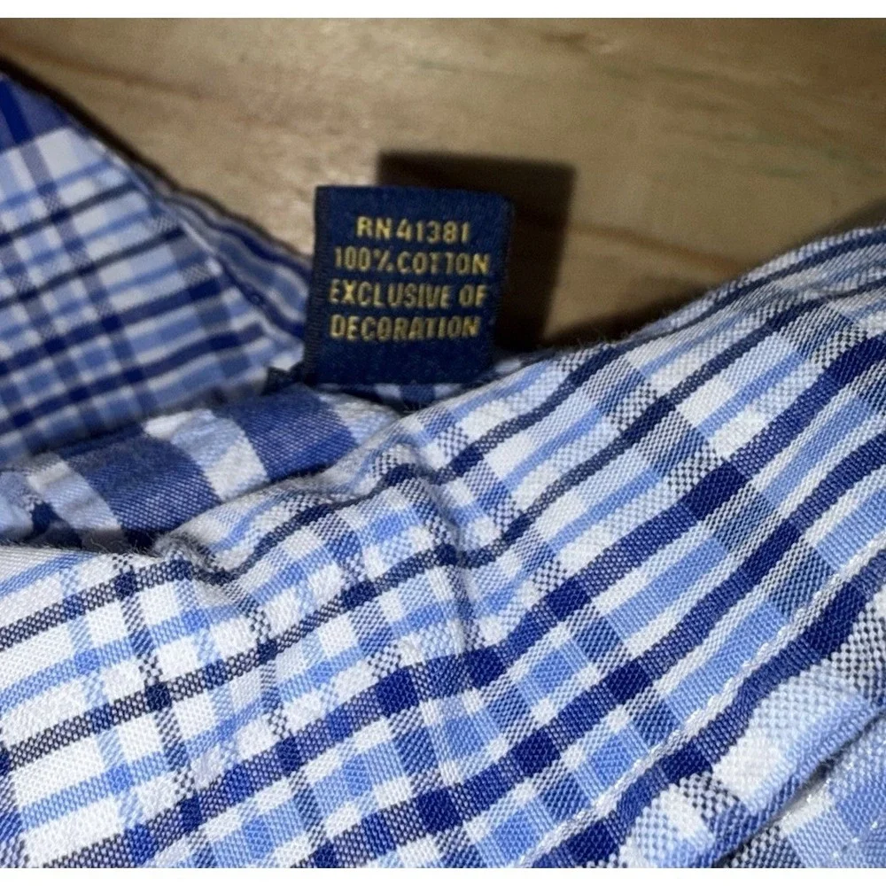 Polo Ralph Lauren Mens XL Short‎ Sleeve Blue Plaid Button Down 100% Cotton